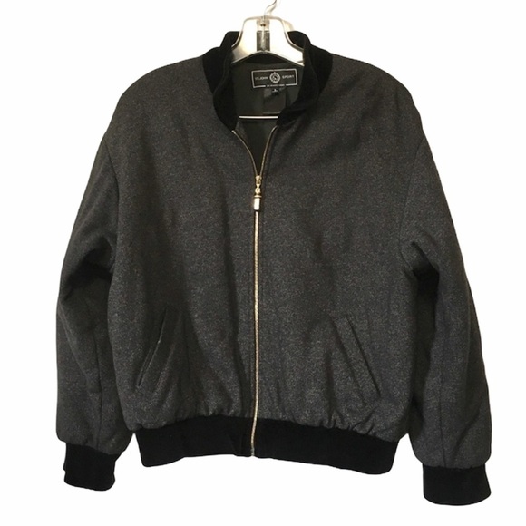 Vintage St John Sport Cropped Bomber Jacket Black & Grey Velvet Womens Small - Picture 1 of 7